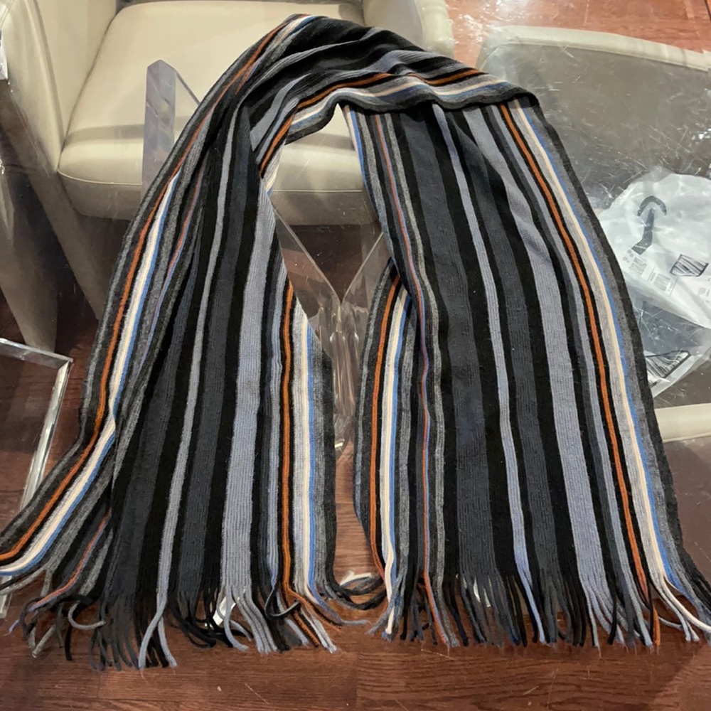 Gray beige white stripe fringe dressy Beautiful scarf